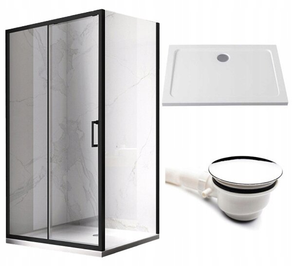 BPS-koupelny Obdĺžnikový sprchovací kút KZ103B BL 110x80 čierny/transparent + vanička ST03B WH biela