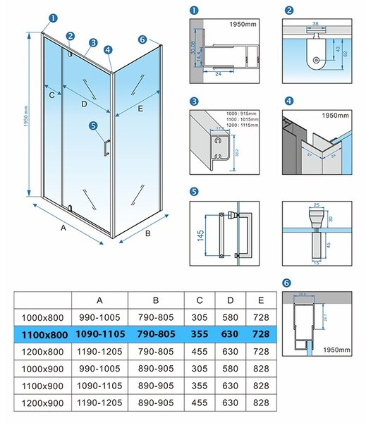 BPS-koupelny Obdĺžnikový sprchovací kút KZ06C BL 110x80 čierna/transparent - bez vaničky
