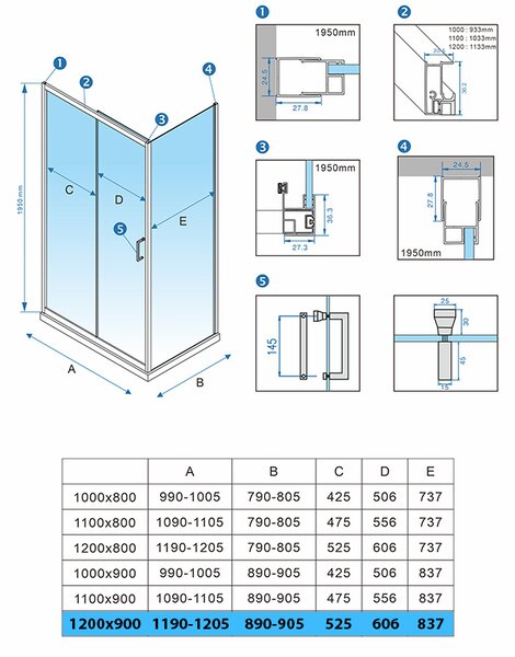 BPS-koupelny Obdĺžnikový sprchový kút KZ104C BL 120x90 čierna/transparent + vanička ST04C WH biela