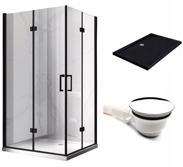 BPS-koupelny Obdĺžnikový sprchový kút KZ12B BL 100x80 čierny/transparent + vanička ST03A BL čierna