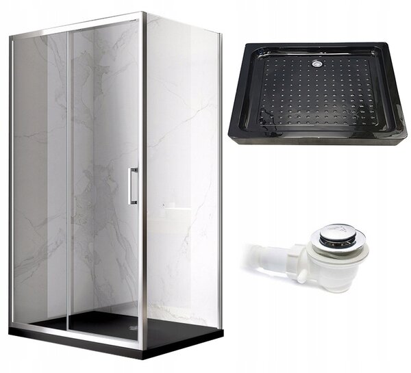 BPS-koupelny Obdĺžnikový sprchovací kút KZ103B 110x80 chróm/transparent + vanička SXL03D BL čierna