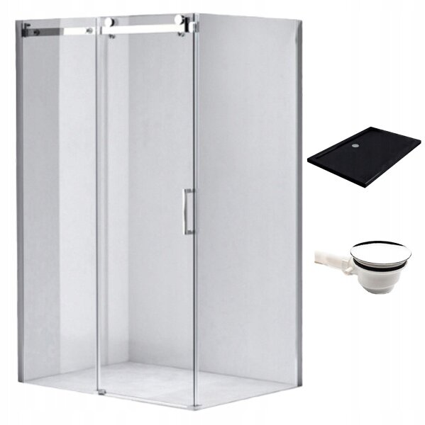 BPS-koupelny Obdĺžnikový sprchový kút KZ202A 100x90 chróm/transparent + vanička ST04A BL čierna