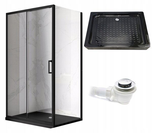 BPS-koupelny Obdĺžnikový sprchovací kút KZ103A BL 100x80 čierny/transparent + vanička SXL03C BL čierna