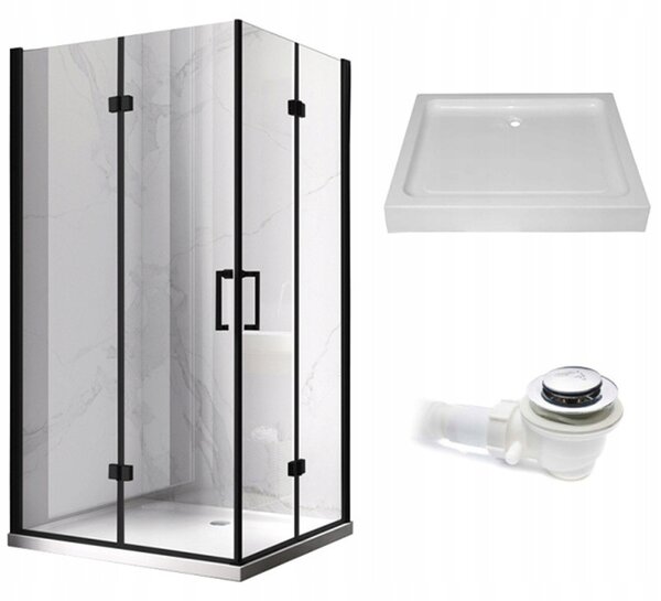 BPS-koupelny Obdĺžnikový sprchový kút KZ12B BL 100x80 čierny/transparent + vanička SXL03C WH biela