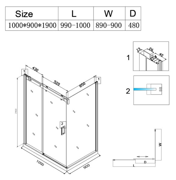 BPS-koupelny Obdĺžnikový sprchovací kút BS14A 100x90 čierny/transparent + vanička ST04A čierna