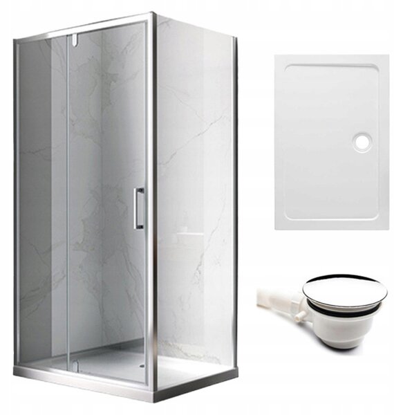 BPS-koupelny Obdĺžnikový sprchovací kút KZ06D 120x80 chrom/transparent + vanička ST03C WH biela
