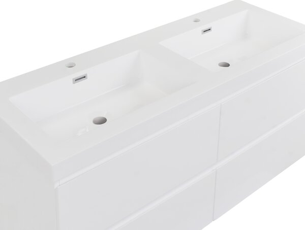 Závesná kúpeľňová skrinka s dvojitým umývadlom biela MDF 120 x 46 cm so 4 zásuvkami úložný priestor moderný štýl kúpeľňa