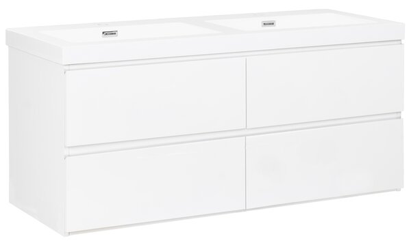 Závesná kúpeľňová skrinka s dvojitým umývadlom biela MDF 120 x 46 cm so 4 zásuvkami úložný priestor moderný štýl kúpeľňa