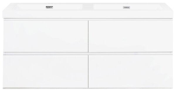 Závesná kúpeľňová skrinka s dvojitým umývadlom biela MDF 120 x 46 cm so 4 zásuvkami úložný priestor moderný štýl kúpeľňa