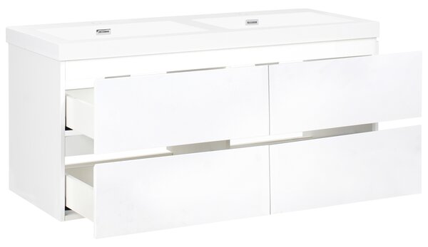 Závesná kúpeľňová skrinka s dvojitým umývadlom biela MDF 120 x 46 cm so 4 zásuvkami úložný priestor moderný štýl kúpeľňa