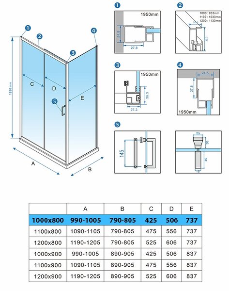BPS-koupelny Obdĺžnikový sprchovací kút KZ103A WH 100x80 biela/transparent - bez vaničky