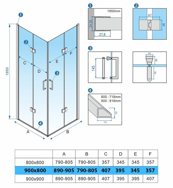 BPS-koupelny Obdĺžnikový sprchový kút KZ12A WH 90x80 biela/transparent - bez vaničky