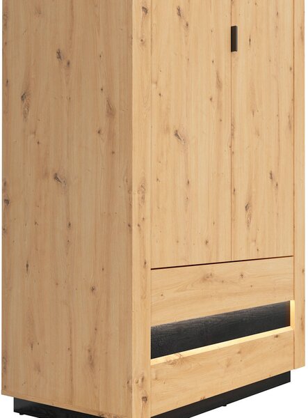 NovýNábytok.sk Šatníková skriňa BRW Ostia SZF2D2S (dub artisan + dub čierny) (s LED osvetlením). Vlastná spoľahlivá doprava až k Vám domov. 1025969