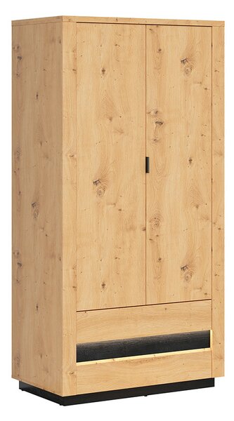 NovýNábytok.sk Šatníková skriňa BRW Ostia SZF2D2S (dub artisan + dub čierny) (s LED osvetlením). Vlastná spoľahlivá doprava až k Vám domov. 1025969
