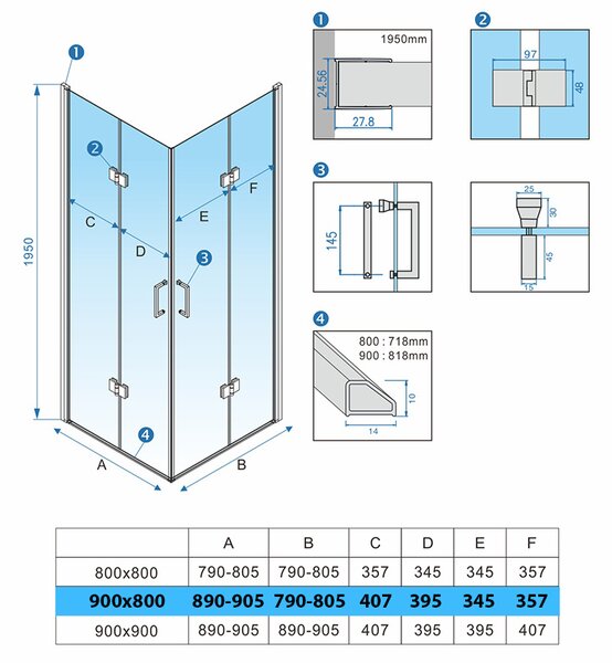 BPS-koupelny Obdĺžnikový sprchový kút KZ12A 90x80 chróm/transparent + vanička ST03E BL čierna