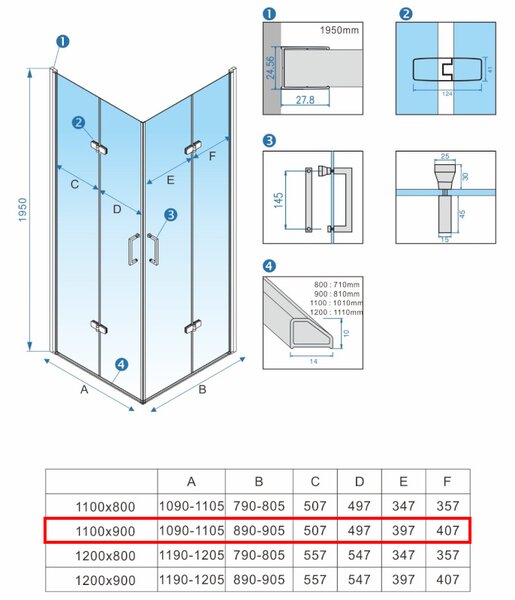 BPS-koupelny Obdĺžnikový sprchový kút ZES KZ13B GL 110x90 zlatý/transparent - bez vaničky