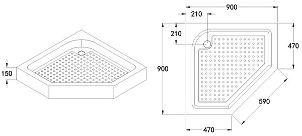 BPS-koupelny Päťuholníkový sprchovací kút BS06B 90x90 čierna/transparent + vanička SXL07B WH biela