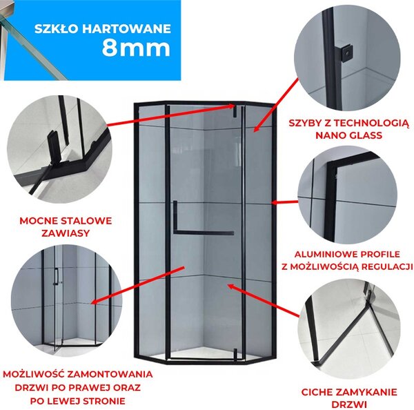 BPS-koupelny Päťuholníkový sprchový kút KZ4026A BL 80x80 čierna/transparent - bez vaničky