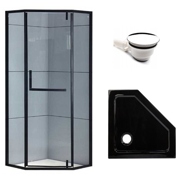 BPS-koupelny Päťuholníkový sprchovací kút KZ4026A BL 80x80 čierna/transparent + vanička ST07A BL čierna