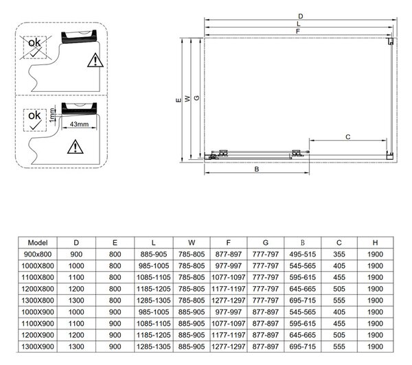 BPS-koupelny Obdĺžnikový sprchovací kút NOVA BL 90x80 čierny/transparent - bez vaničky