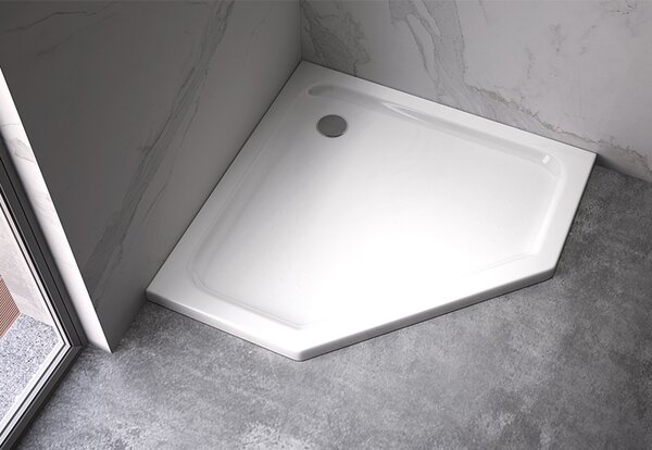 BPS-koupelny Päťuholníkový sprchovací kút BS07B 90x90 čierna/transparent + vanička ST07B WH biela