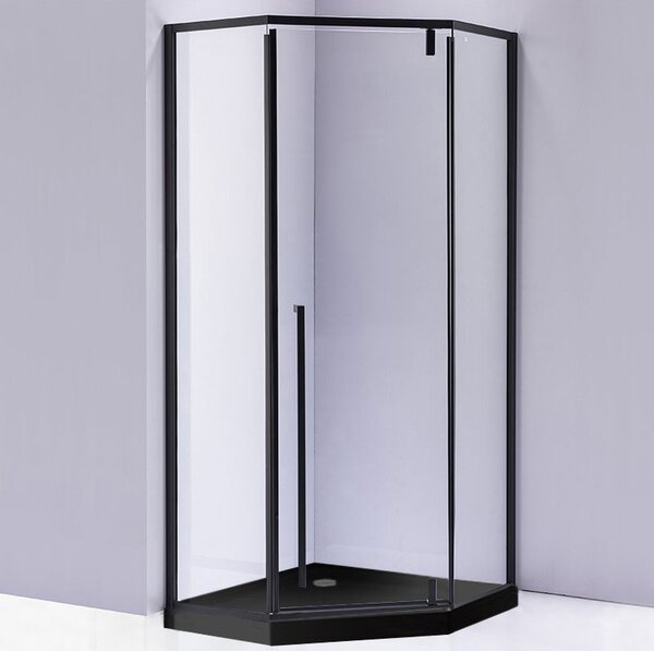 BPS-koupelny Päťuholníkový sprchovací kút BS07B 90x90 čierna/transparent + vanička SXL07B BL čierna