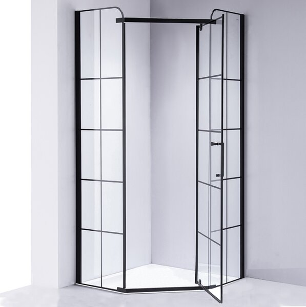 BPS-koupelny Päťuholníkový sprchovací kút BS06B 90x90 čierna/transparent + vanička SXL07B WH biela