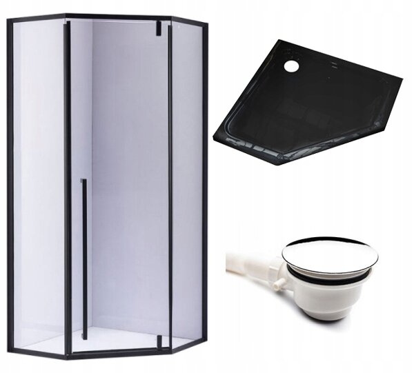 BPS-koupelny Päťuholníkový sprchovací kút BS07A 80x80 čierna/transparent + vanička ST07A BL čierna