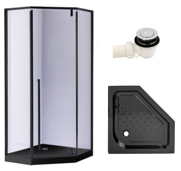 BPS-koupelny Päťuholníkový sprchovací kút BS07B 90x90 čierna/transparent + vanička SXL07B BL čierna
