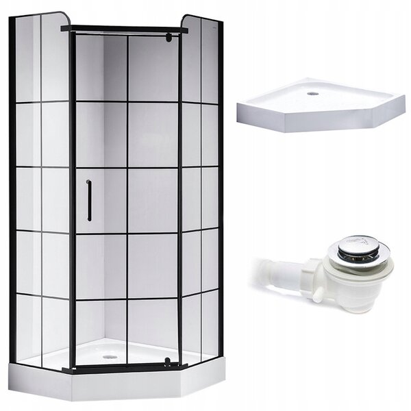 BPS-koupelny Päťuholníkový sprchovací kút BS06B 90x90 čierna/transparent + vanička SXL07B WH biela