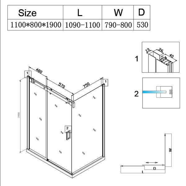 BPS-koupelny Obdĺžnikový sprchový kút ZES KZ203B 110x80 chróm/transparent - bez vaničky