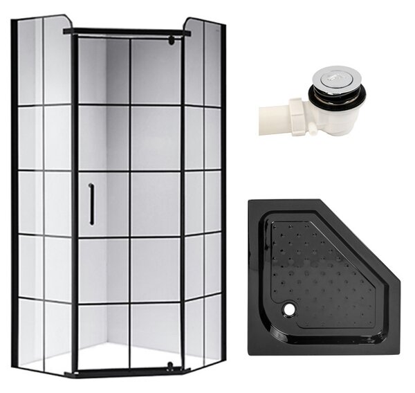 BPS-koupelny Päťuholníkový sprchovací kút BS06B 90x90 čierna/transparent + vanička SXL07B BL čierna