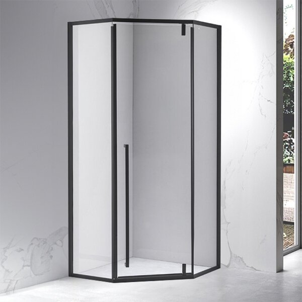 BPS-koupelny Päťuholníkový sprchovací kút BS07C 100x100 čierna/transparent + vanička SXL07C WH biela