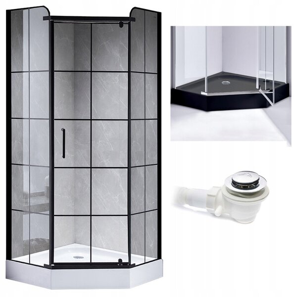 BPS-koupelny Päťuholníkový sprchový kút BS06B 80x80 cm čierna/transparent + vanička SXL07A BL čierna
