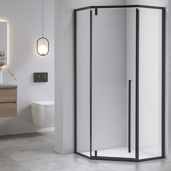 BPS-koupelny Päťuholníkový sprchovací kút BS07C 100x100 čierna/transparent + vanička SXL07C WH biela