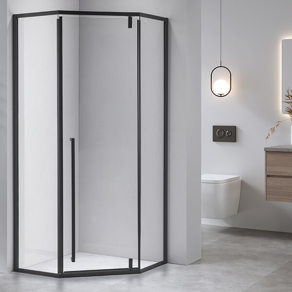BPS-koupelny Päťuholníkový sprchovací kút BS07C 100x100 čierna/transparent + vanička SXL07C WH biela