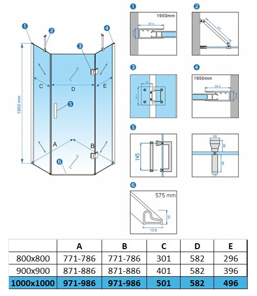 BPS-koupelny Päťuholníkový sprchový kút KZ10C 100x100 čierny/transparent + vanička ST08C BL čierna