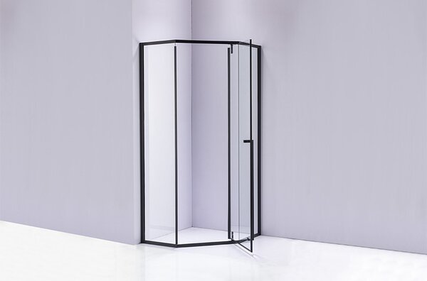 BPS-koupelny Päťuholníkový sprchovací kút BS07C 100x100 čierna/transparent + vanička SXL07C WH biela