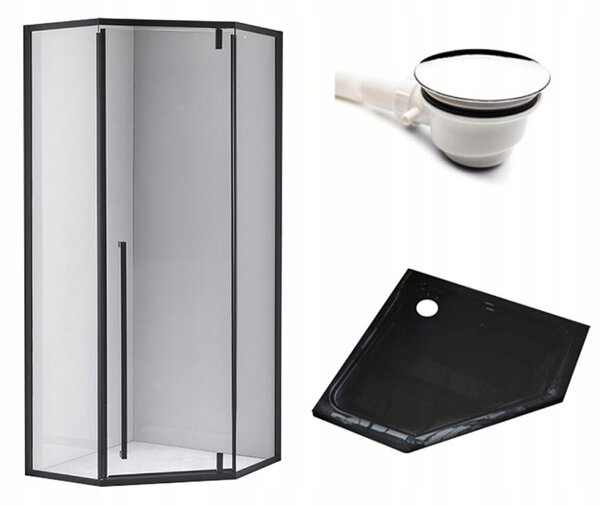 BPS-koupelny Päťuholníkový sprchový kút BS07C 100x100 čierna/transparent + vanička ST07C BL čierna