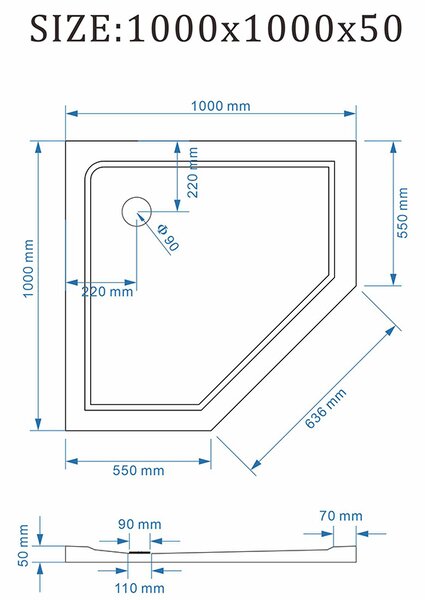 BPS-koupelny Päťuholníkový sprchový kút KZ10C 100x100 čierny/transparent + vanička ST08C BL čierna