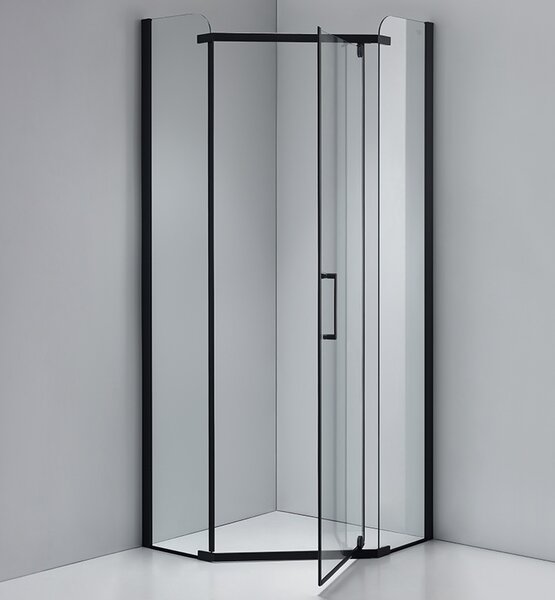 BPS-koupelny Päťuholníkový sprchovací kút KZ91A BL 80x80 čierna/transparent + vanička SXL07A WH biela