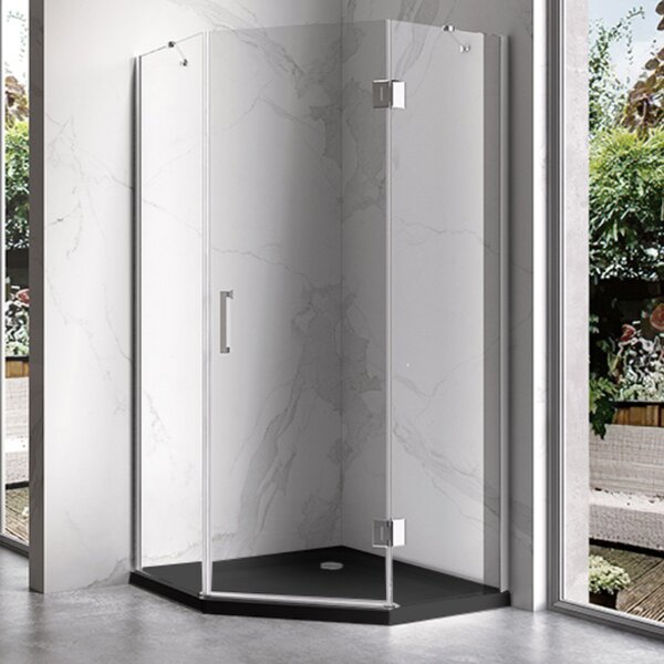 BPS-koupelny Päťuholníkový sprchový kút KZ10C 100x100 chróm/transparent + vanička ST08C BL čierna