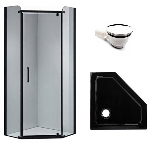 BPS-koupelny Päťuholníkový sprchový kút KZ91A BL 80x80 čierna/transparent + vanička ST07A BL čierna