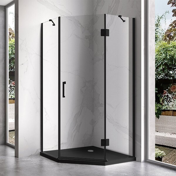 BPS-koupelny Päťuholníkový sprchový kút KZ10C 100x100 čierny/transparent + vanička ST08C BL čierna