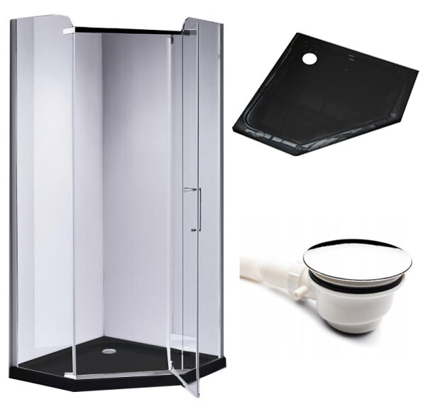 BPS-koupelny Päťuholníkový sprchovací kút KZ91A 80x80 chróm/transparent + vanička ST07A BL čierna