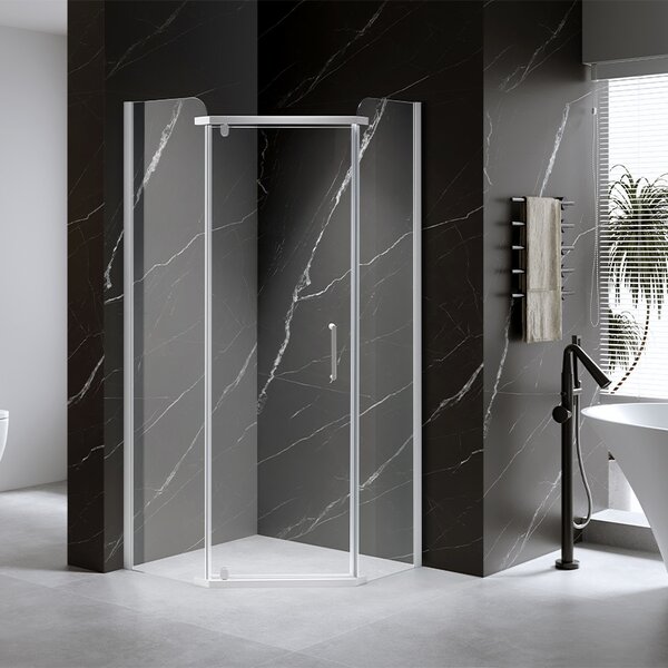 BPS-koupelny Päťuholníkový sprchovací kút KZ91A 80x80 chróm/transparent + vanička ST07A WH biela