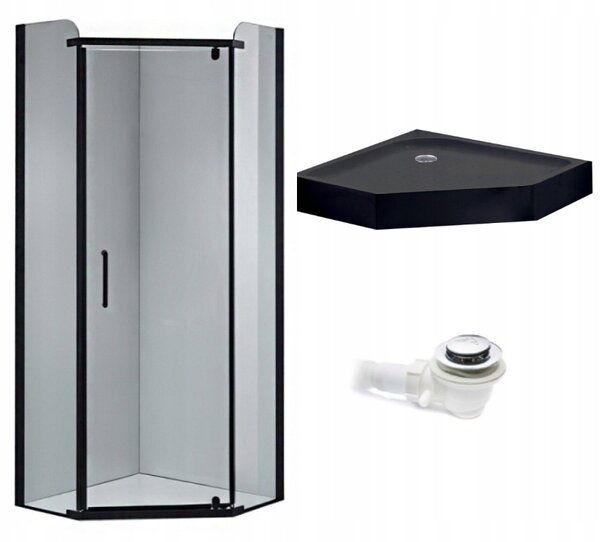 BPS-koupelny Päťuholníkový sprchový kút KZ91A BL 80x80 čierna/transparent + vanička SXL07A BL čierna