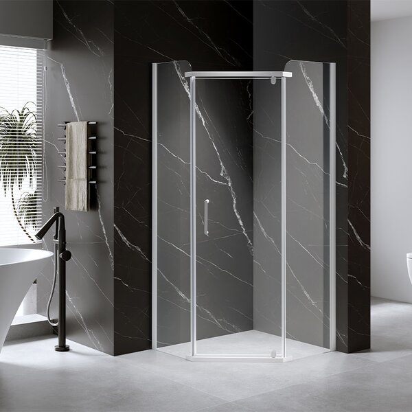 BPS-koupelny Päťuholníkový sprchovací kút KZ91A 80x80 chróm/transparent + vanička ST07A WH biela
