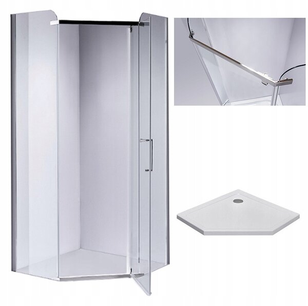 BPS-koupelny Päťuholníkový sprchovací kút KZ91A 80x80 chróm/transparent + vanička ST07A WH biela