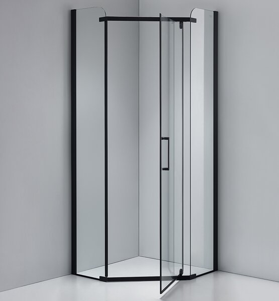 BPS-koupelny Päťuholníkový sprchovací kút KZ91A BL 80x80 čierna/transparent + vanička ST07A WH biela